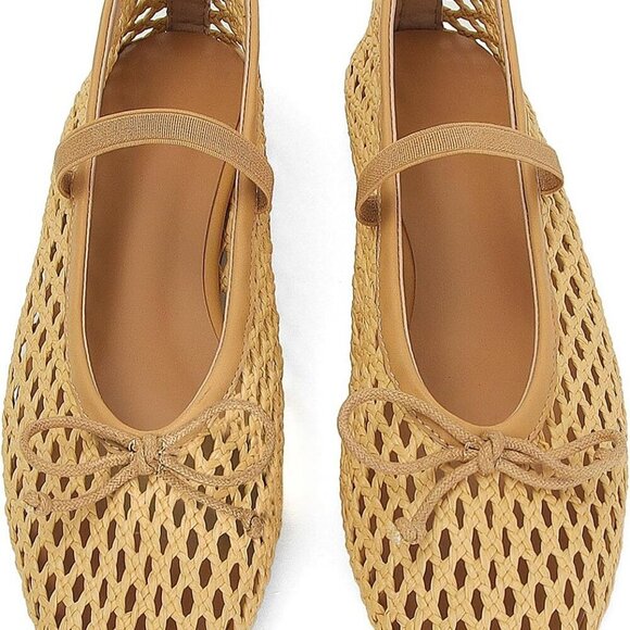 Woven Ballet Flats Women Raffia Casual Shoes Summer Bow Strap Size 9 - Picture 5 of 6